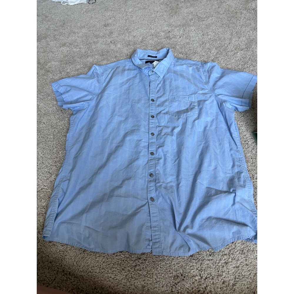 Mens Button Down Shirt Short Sleeve Light Blue Slim Fit Marc Anthony XXL Stripe